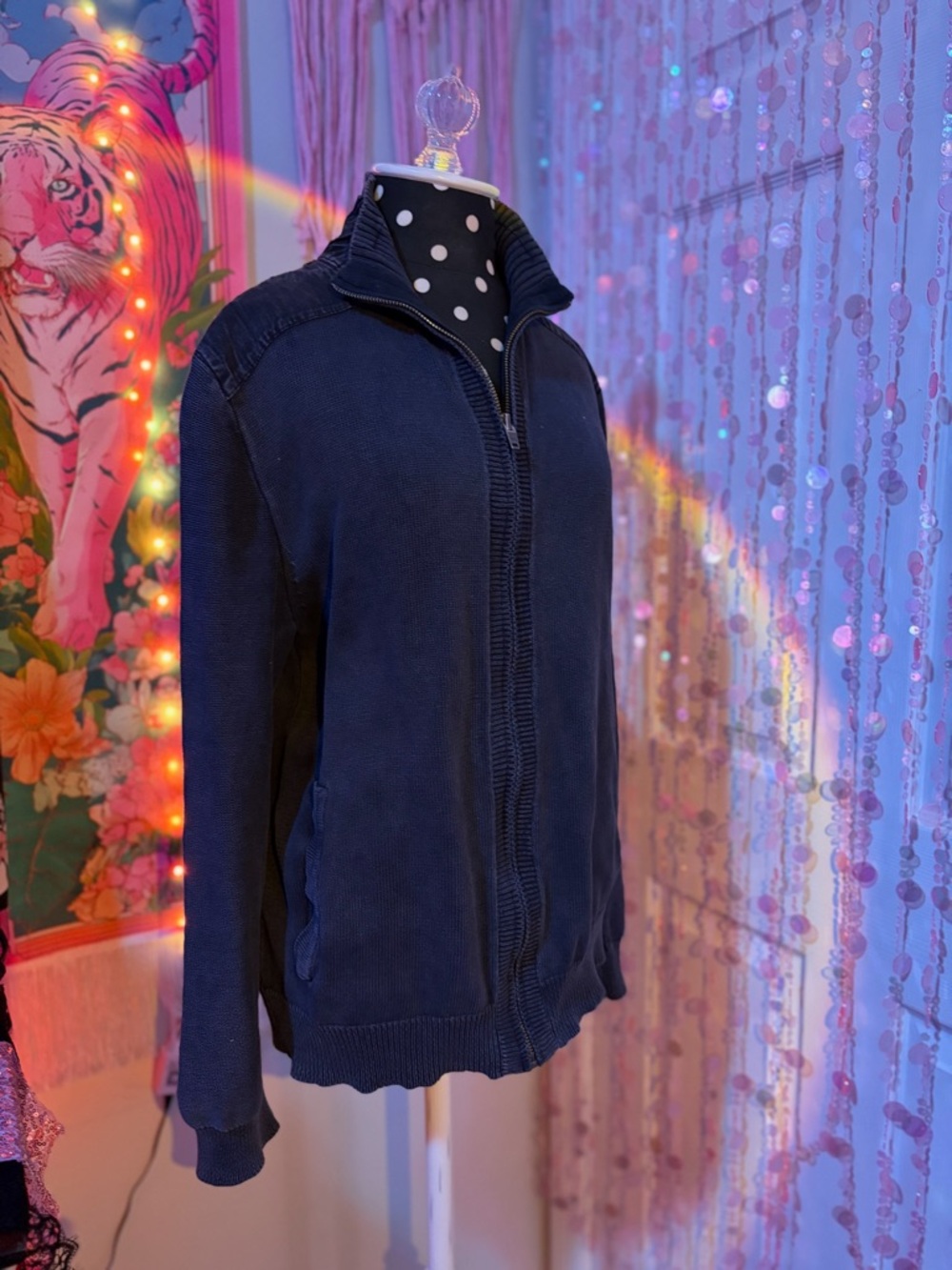 Calvin Klein Jeans Black Ribbed Knit Zip Up Jacket